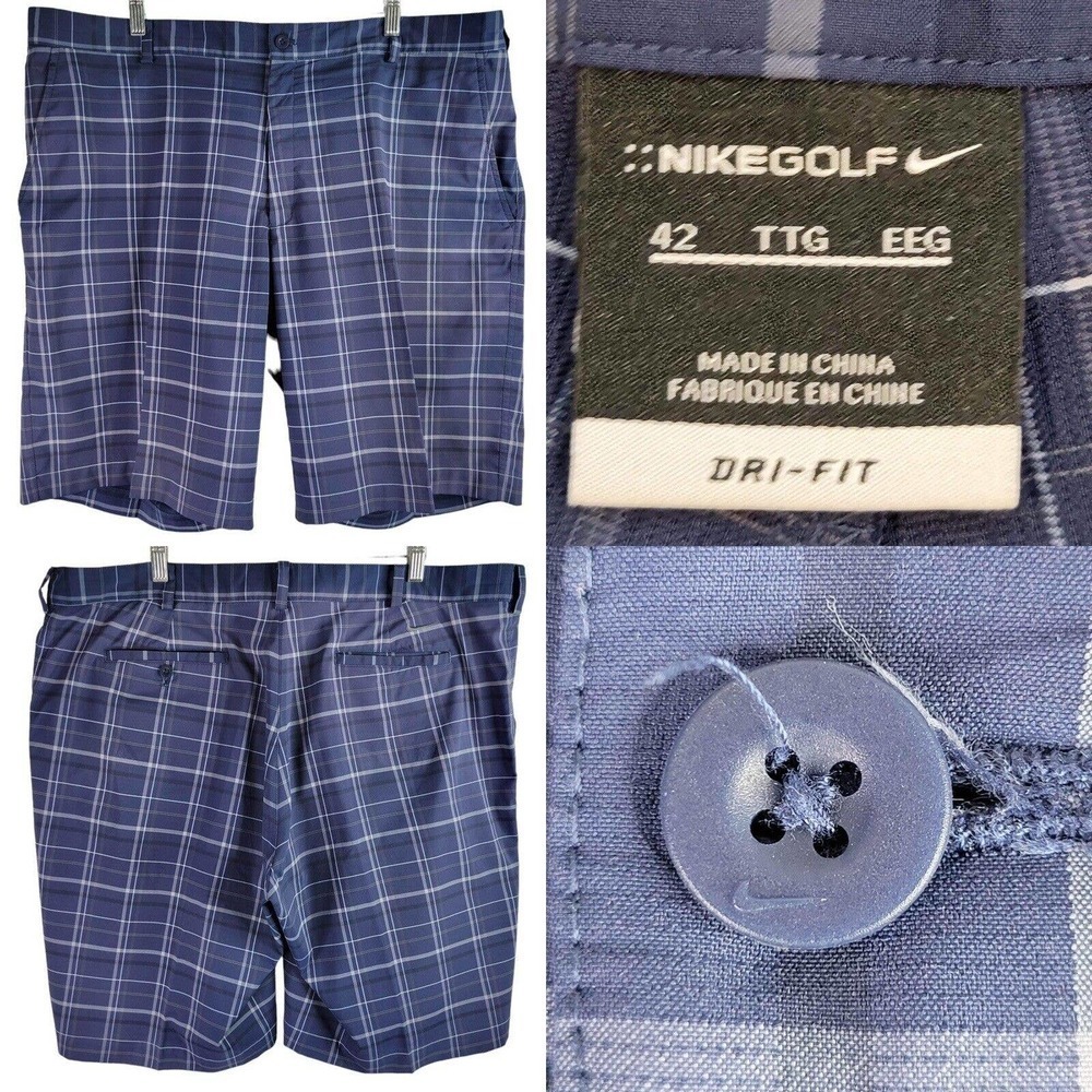 Nike Golf Tour Performance Dri-Fit Mens Size 42 Blue Plaid Shorts Flat Front